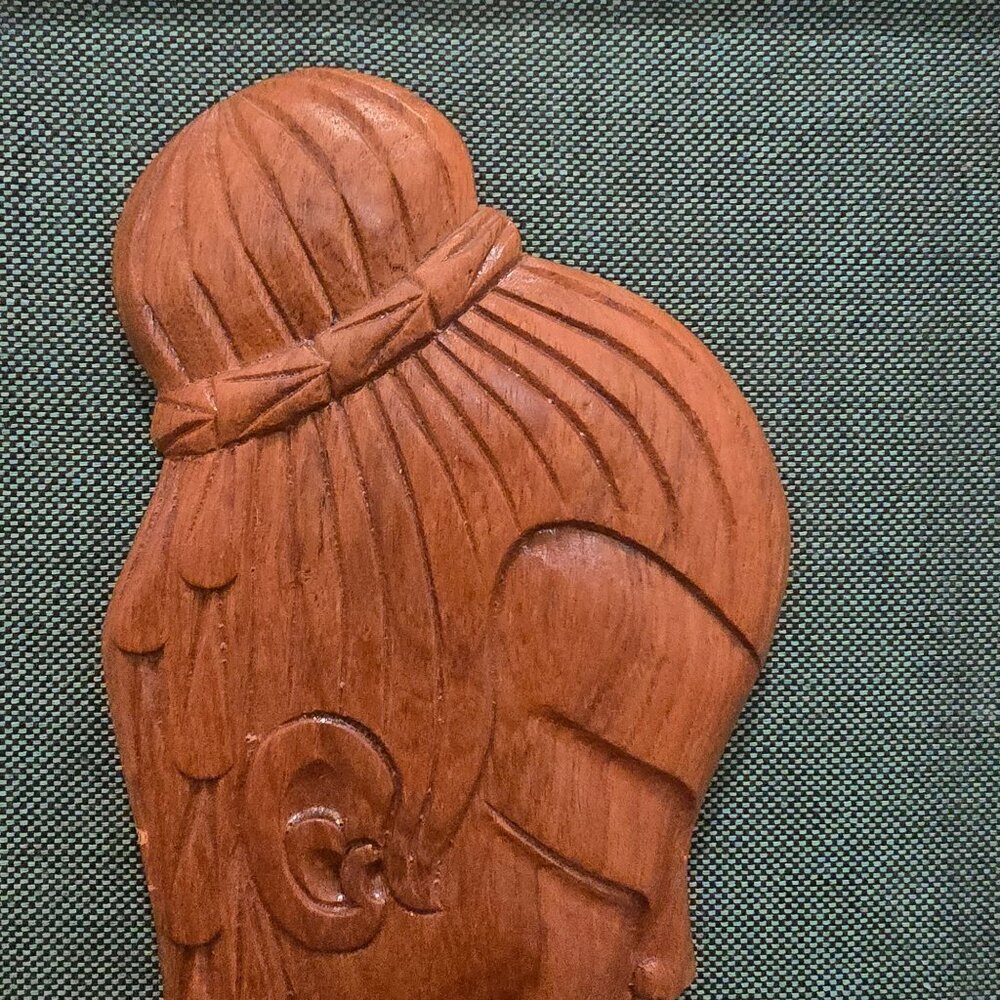 MCM Framed Carved Teak Wood Silhouette Woman Praying Green Wall Hanging Art READ - Picture 6 of 14
